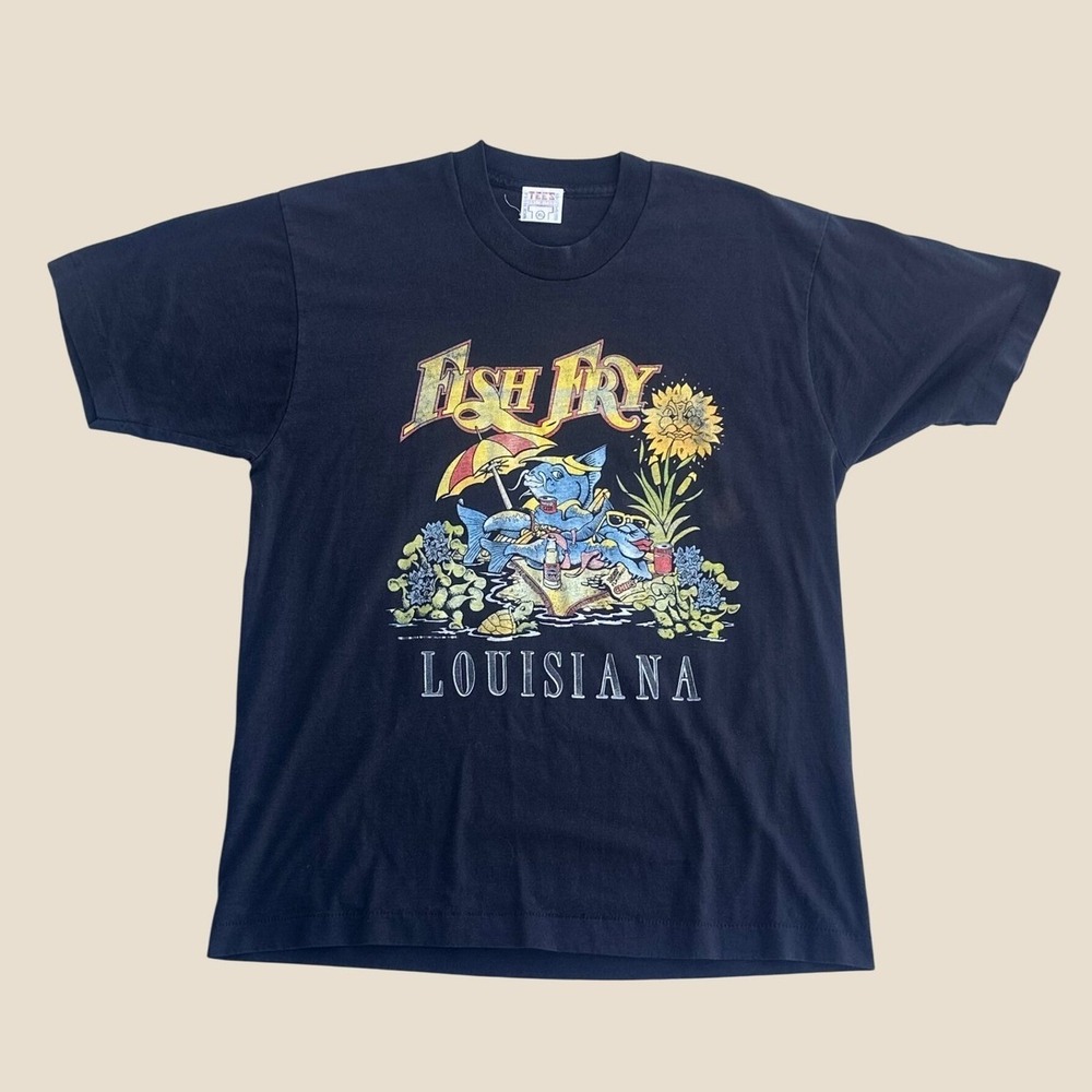 Vintage 1993 Fish Fry Louisiana T Shirt XL Single Stitch Black Tees Unlimited